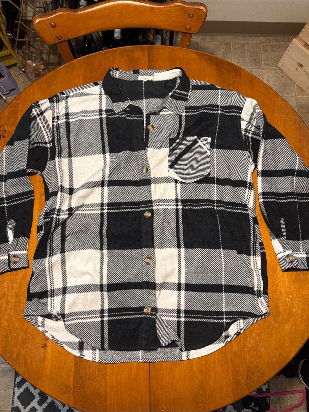 Black & White Plaid Fleece Button-Up Shirt